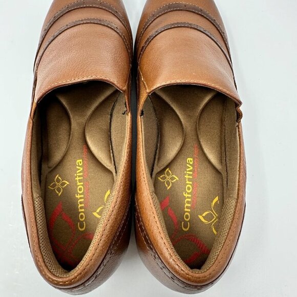 Comfortiva Women's Leather Slip On Tan/Brown Shoes Size 8 Loafers Pumps - Picture 9 of 13
